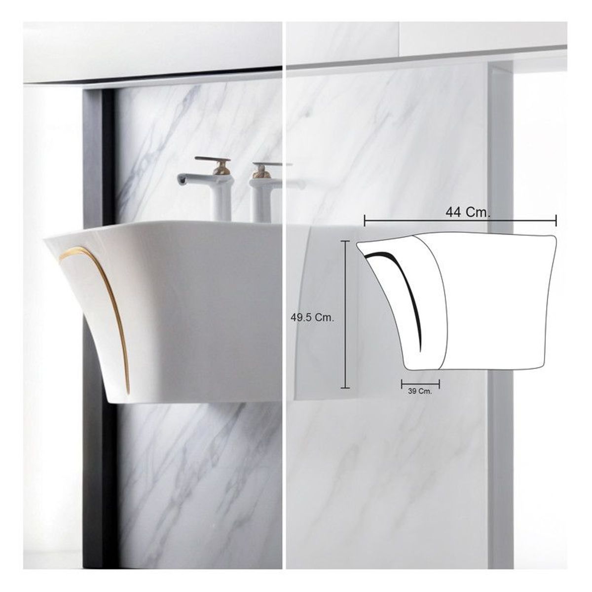 STONE - LAVATORIO SEMI-STANDING ROLI  BLANCO C/ DORADO STONE