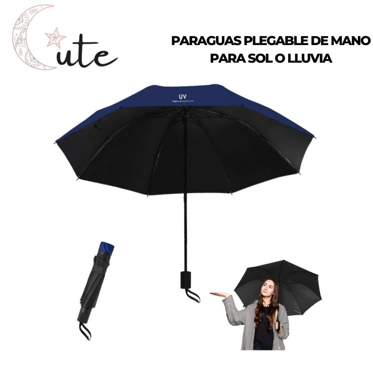 GENERICO - PARAGUAS PLEGABLE SOMBRILLA DE MANO UV