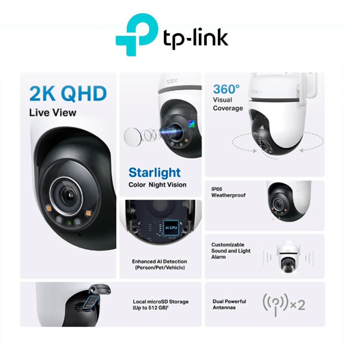 TP LINK - Cámara Wi-Fi de seguridad Tapo-C520WS + MicroSD 64GB - Tp-Link