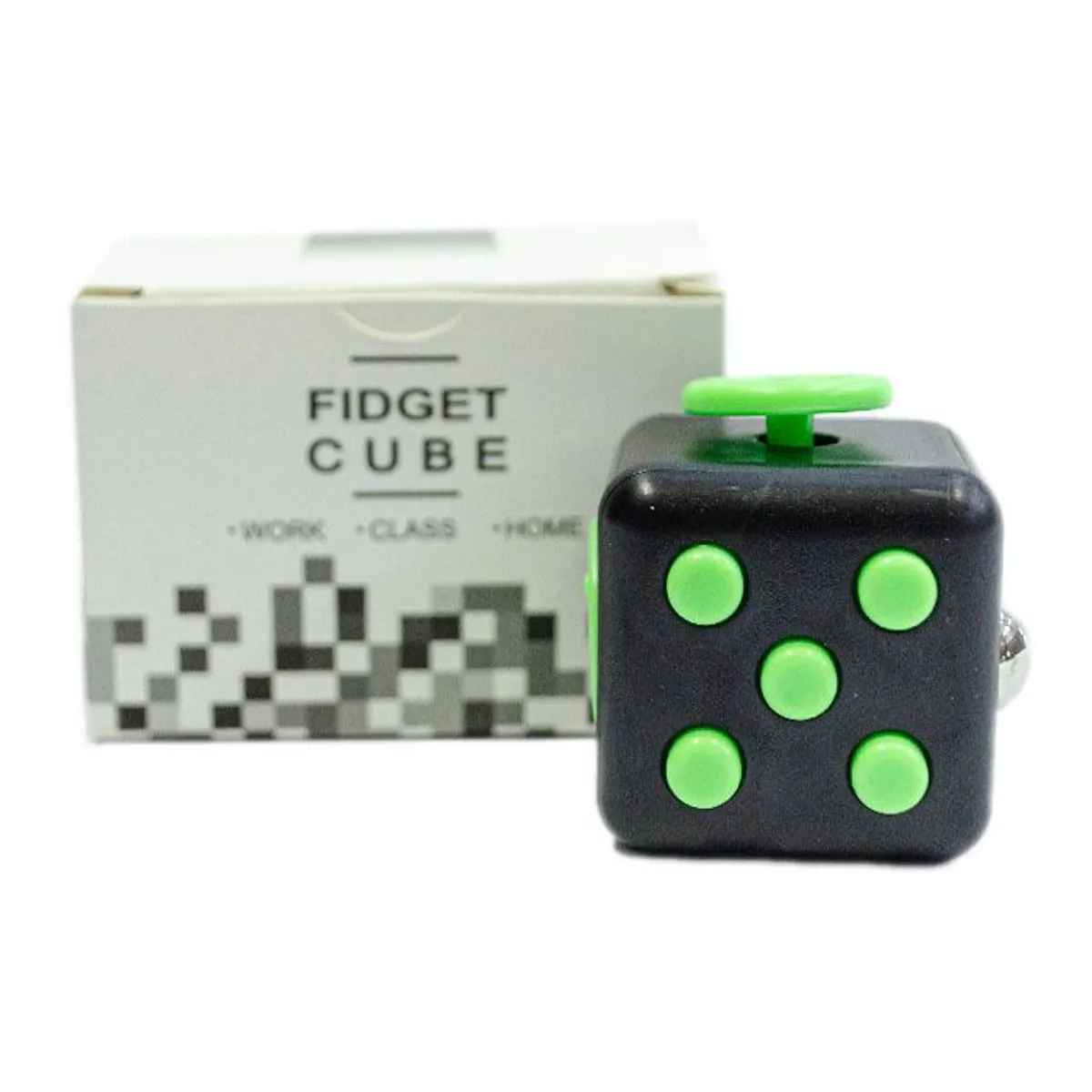 GENERICO - Cubo Relajante Antiestres Negro Con Boton Verde FIDGET CUBE