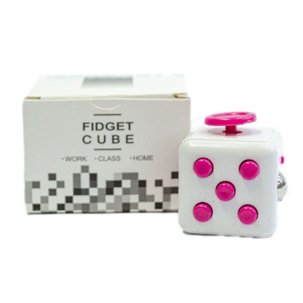 GENERICO - Cubo Relajante Antiestres Blanco y Boton Rosado FIDGET CUBE