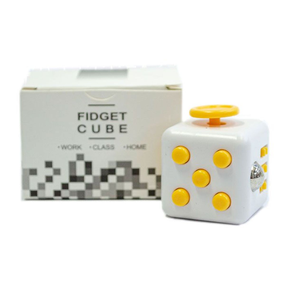 GENERICO - Cubo Relajante Blanco con Botones Amarillo FIDGET CUBE