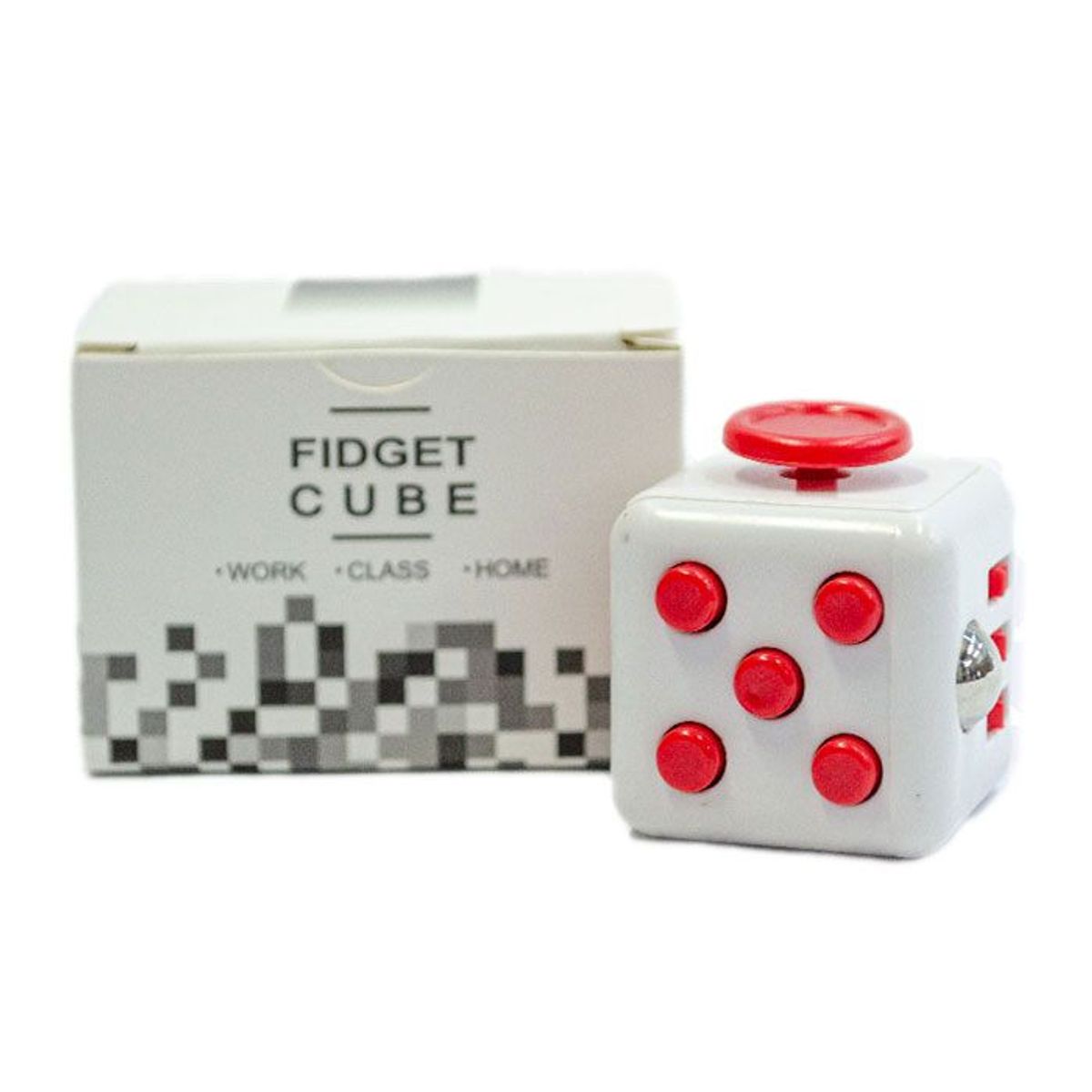 GENERICO - Cubo Relajante Antiestres Blanco Con Boton Rojo FIDGET CUBE
