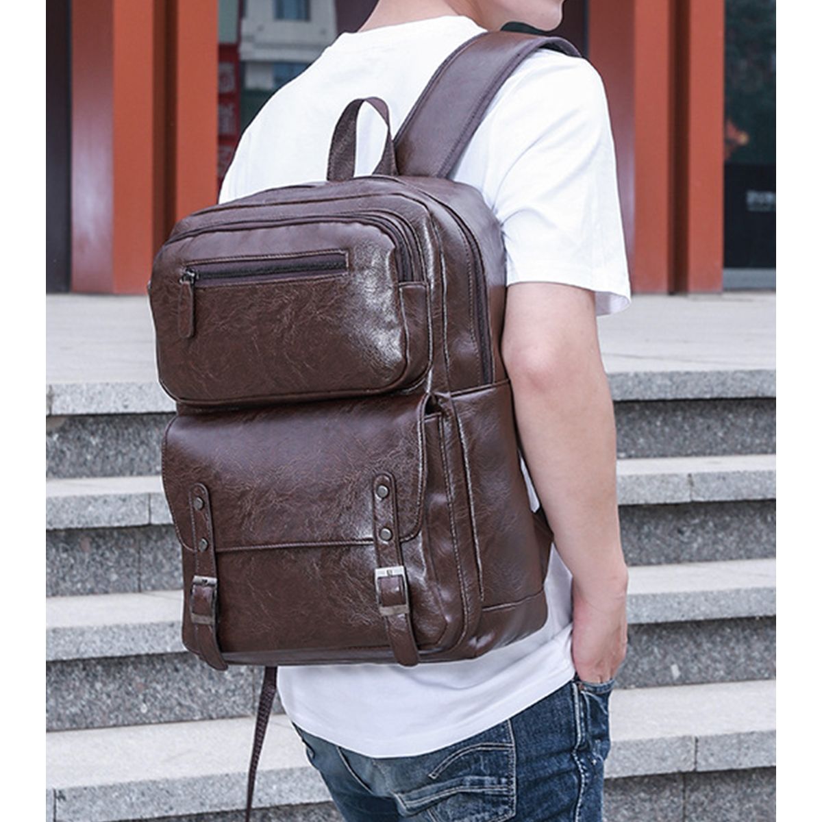 ZIMRAHYG - Mochila Laptop Hombre Mochilas Juveniles De Cuero Pu Mochila Negra