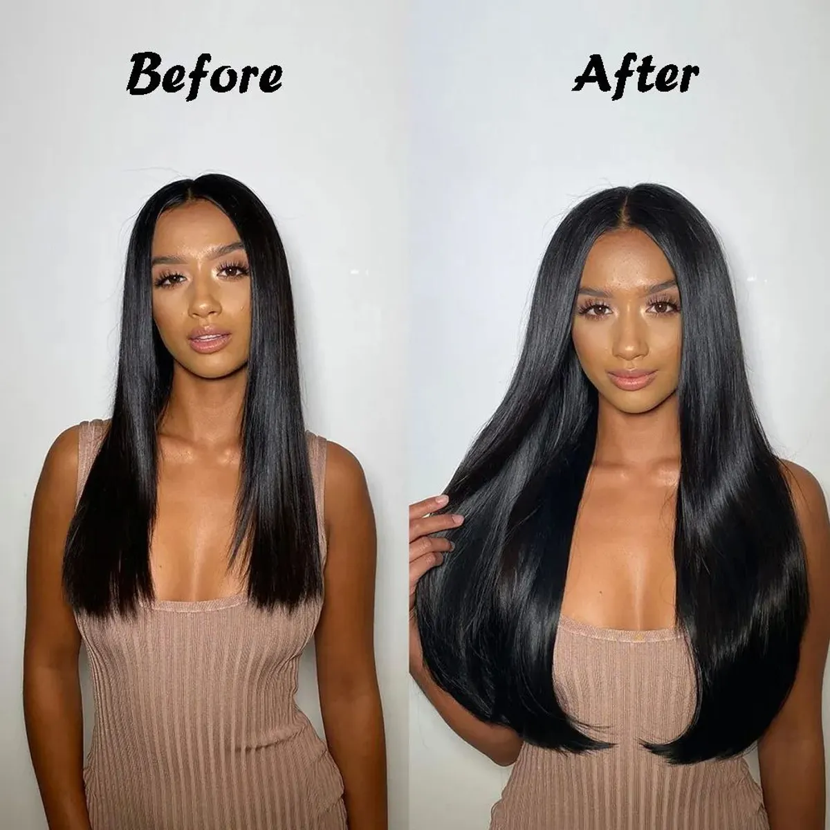 GENERICO - Extensiones Cabello Largo 55cm Negro Postizos Clips Pelo Lacio Genieka