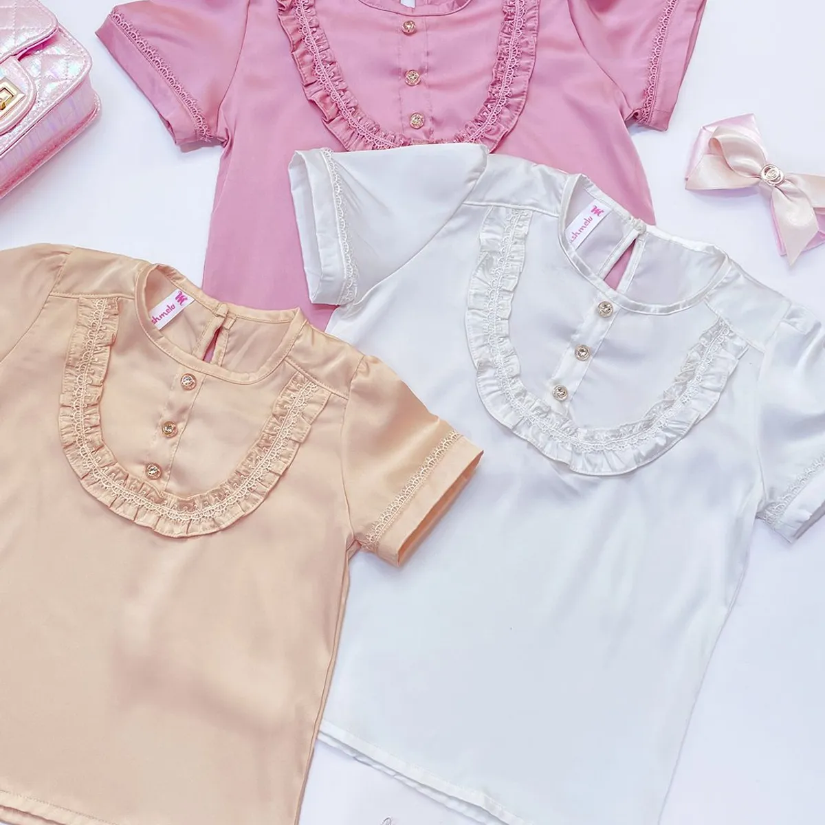 KIDS MASHMELO - BLUSA NIÑA MANGA CORTA VOLANTE PECHERA KIDS MASHMELO