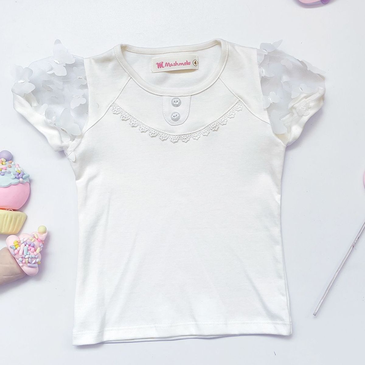 KIDS MASHMELO - POLO NIÑA ALGODÓN CON TULL MARIPOSAS KIDS MASHMELO