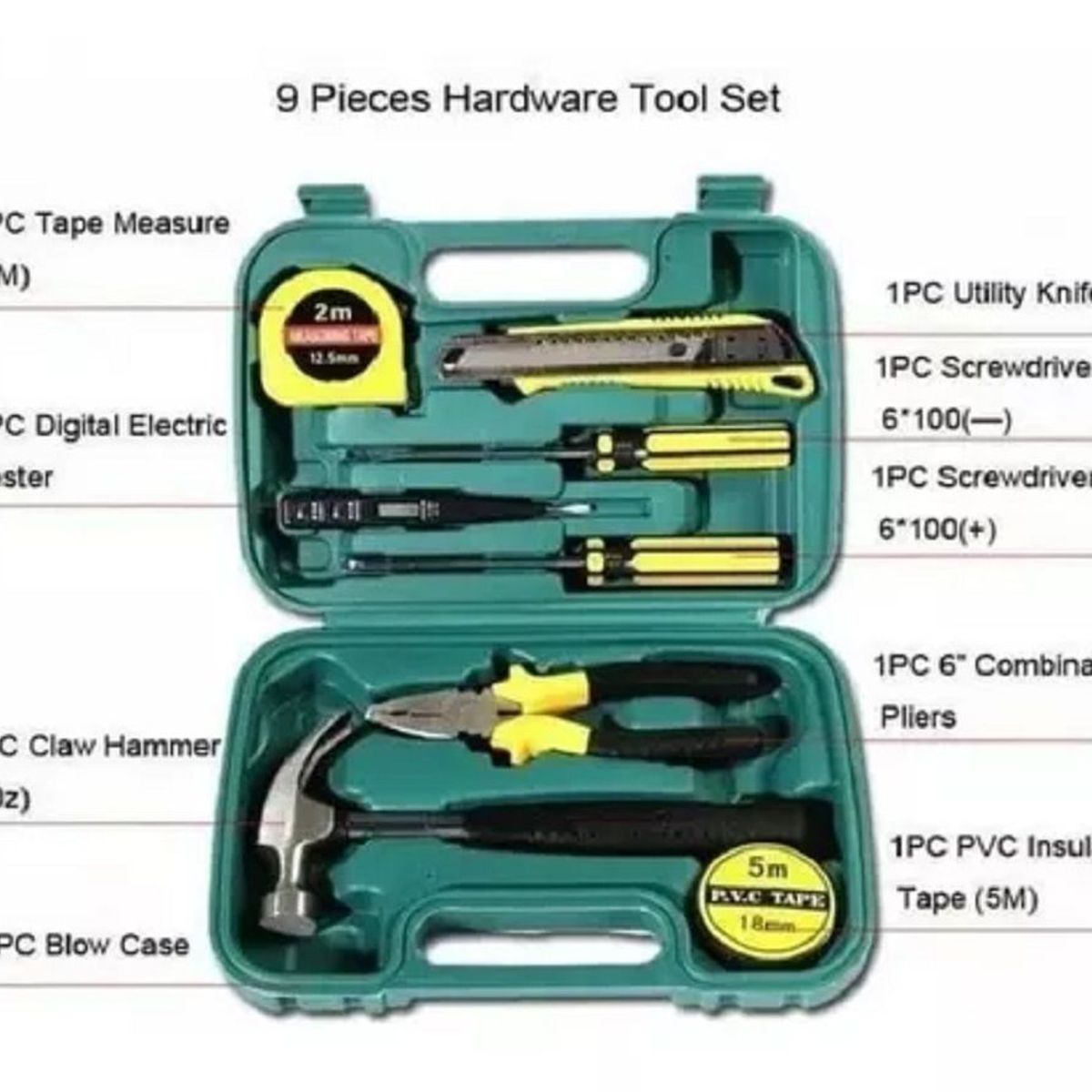GENERICO - Caja de Herramientas Portatil Multifuncional de 9 Piezas
