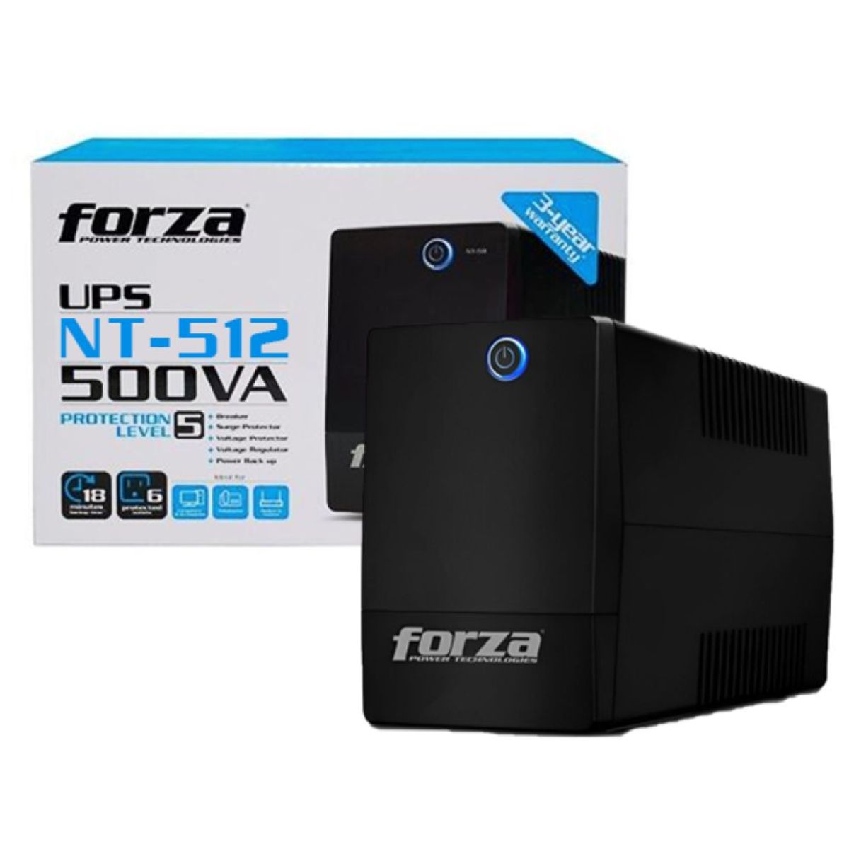 FORZA - UPS FORZA 250W 6 TOMAS 500VA NT-512U RJ11 BLACK