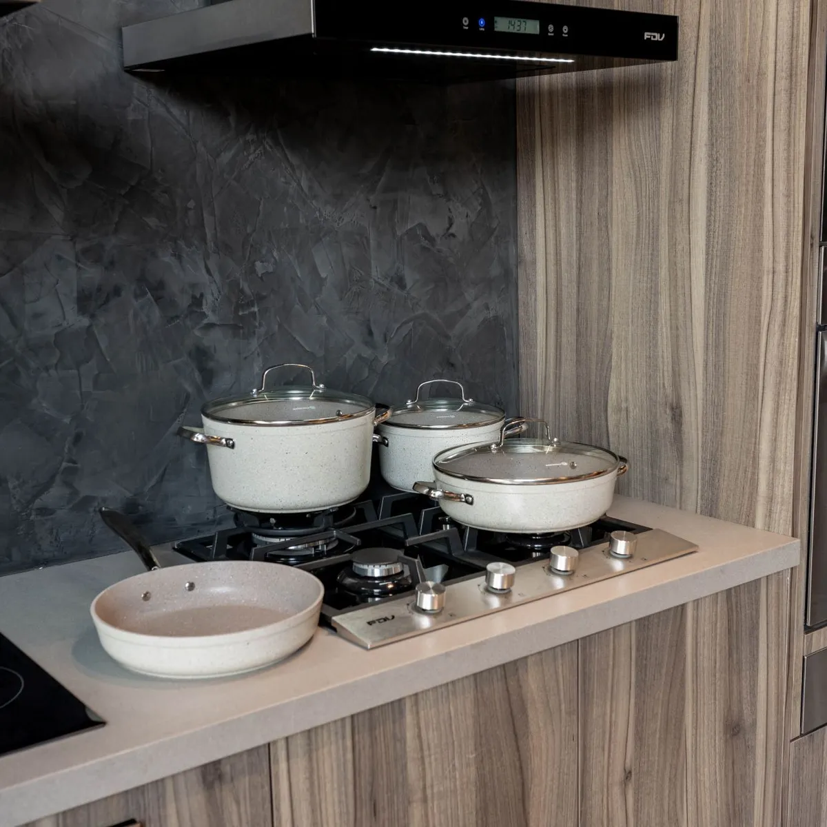 KORKMAZ - Juego de Ollas 7 Piezas Granito Beige Korkmaz