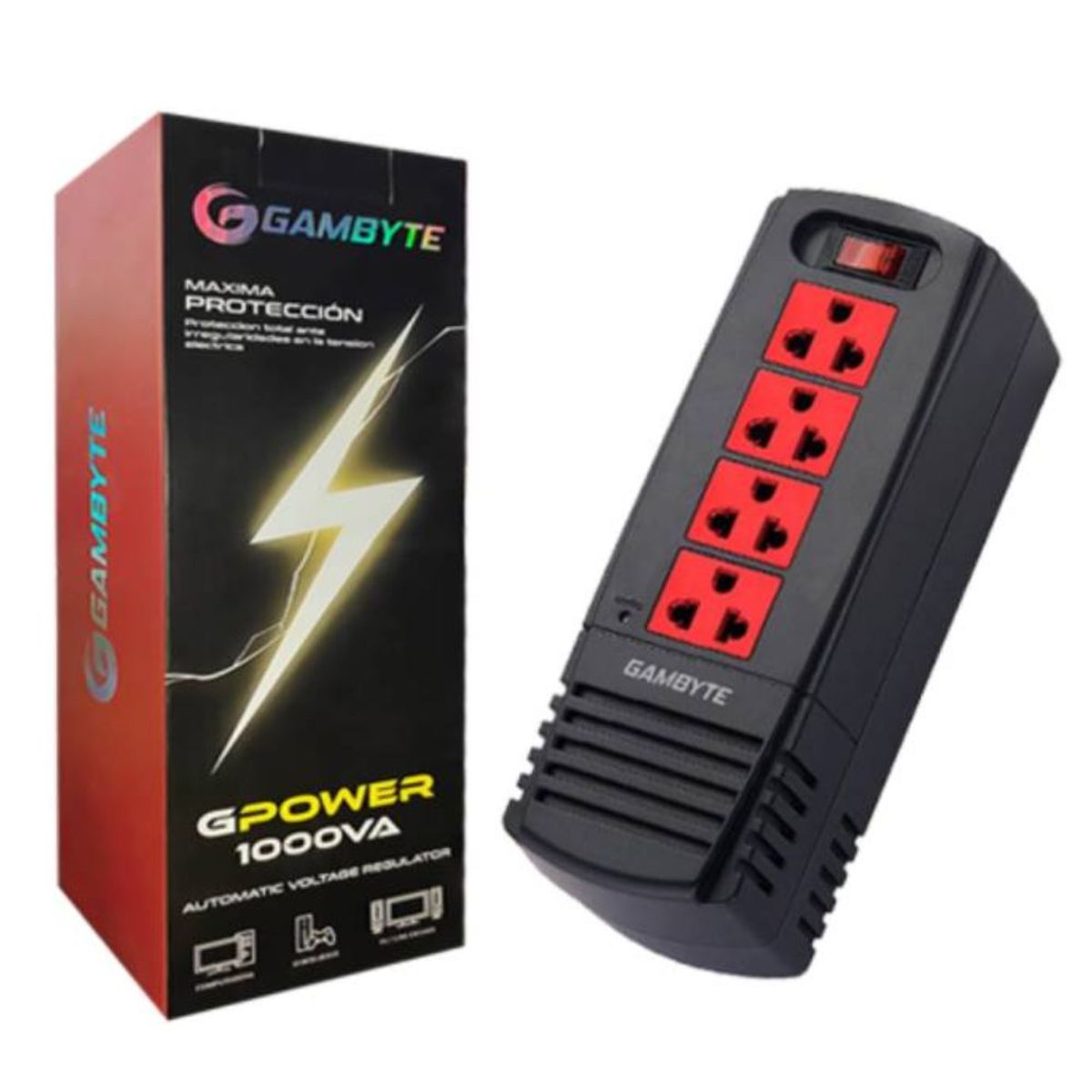GAMBYTE - ESTABILIZADOR DE ENERGIA GAMBYTE 4 TOMAS 1000VA  FRECUENCIA 60HZ