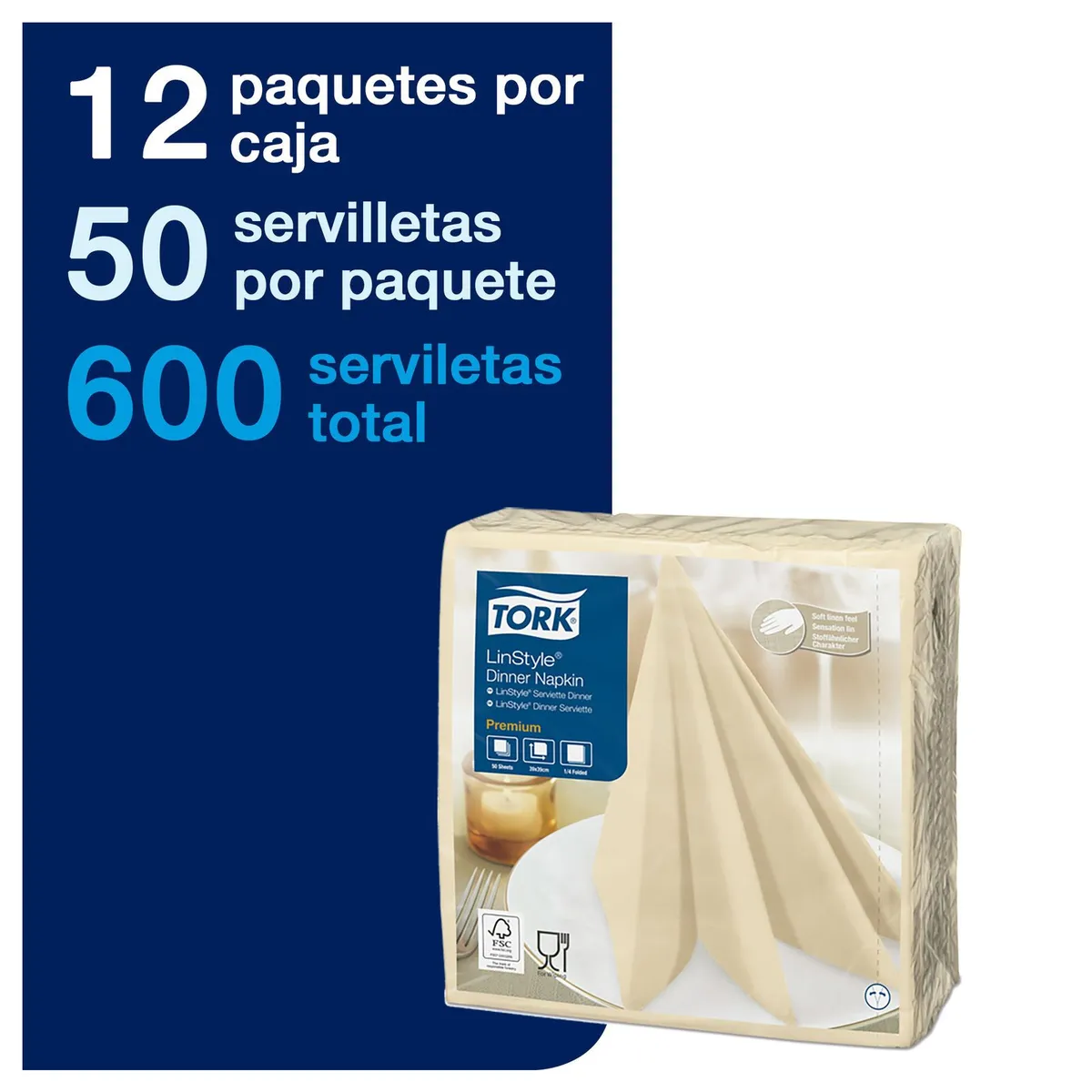 TORK - Servilleta Tipo Tela Tork Linstyle Crema 12 paq x 50un