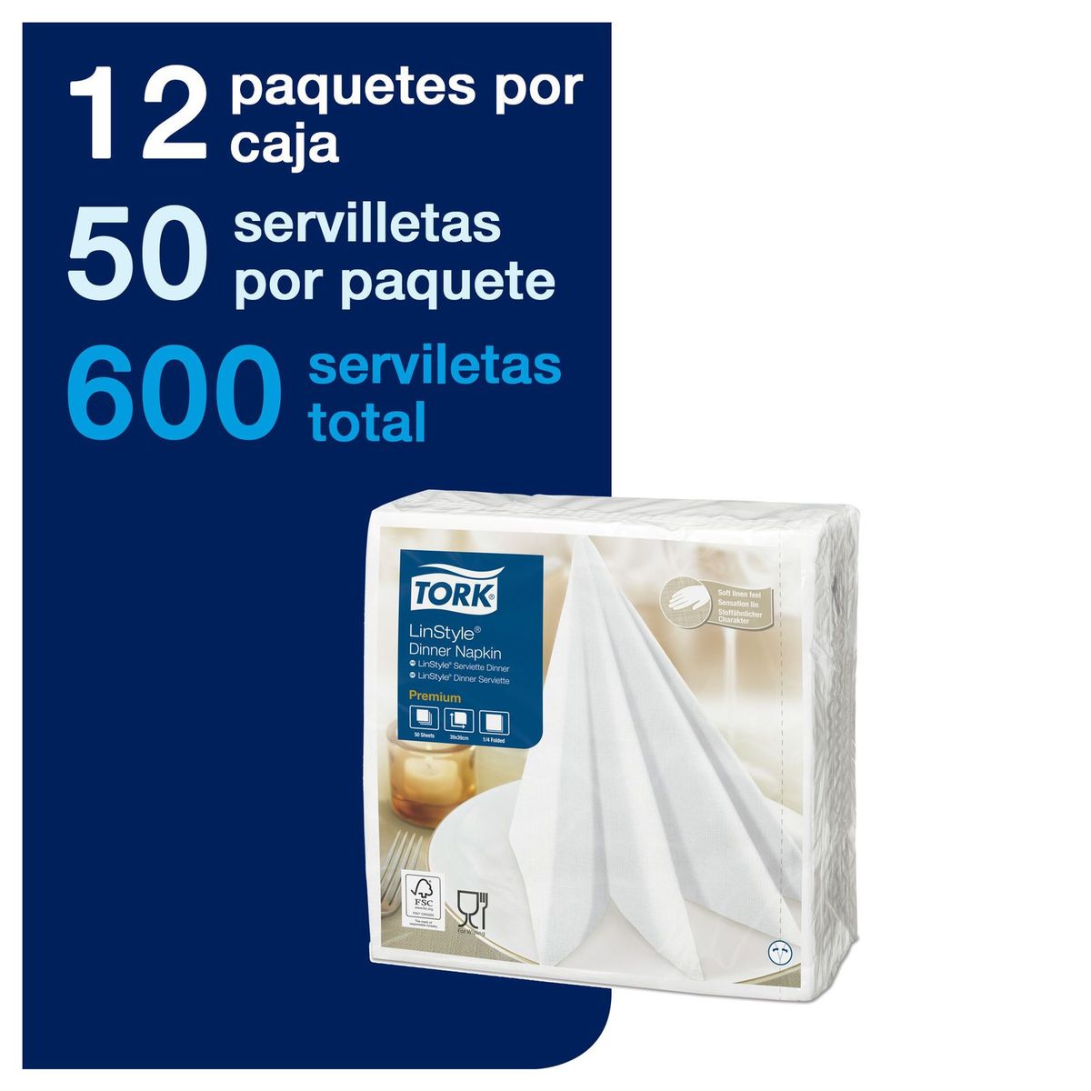 TORK - Servilleta Tipo Tela Tork Linstyle Blanca 12 paq x 50un