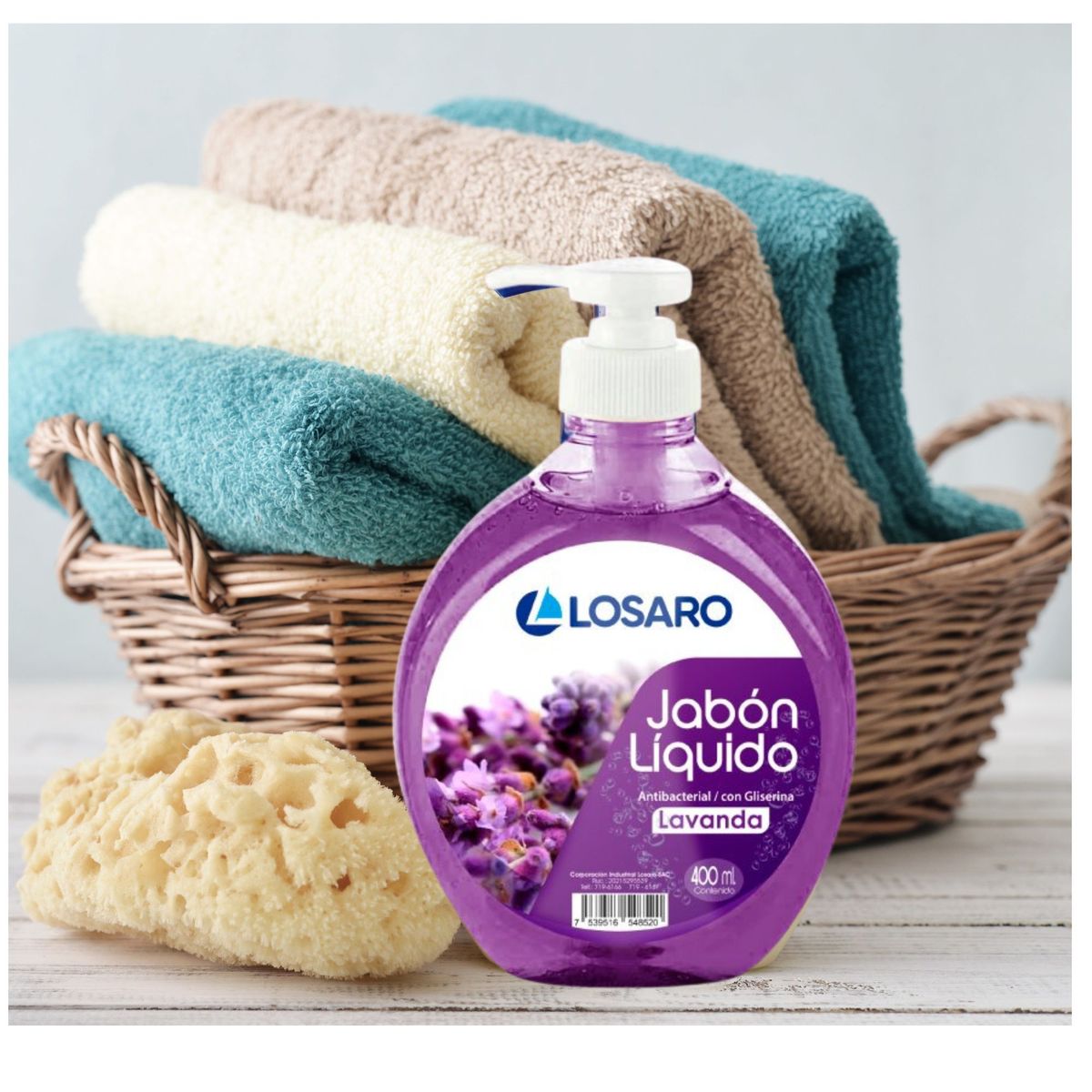 LOSARO - Jabón liquido antibacterial con glicerina aroma Lavanda400ml