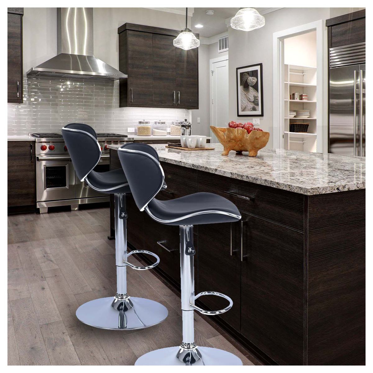 NOVAHUS - Set x 2 Bancos de Bar Altura Ajustable Negro