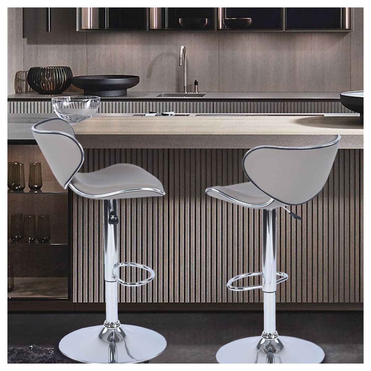NOVAHUS - Set x 2 Bancos de Bar Altura Ajustable Gris