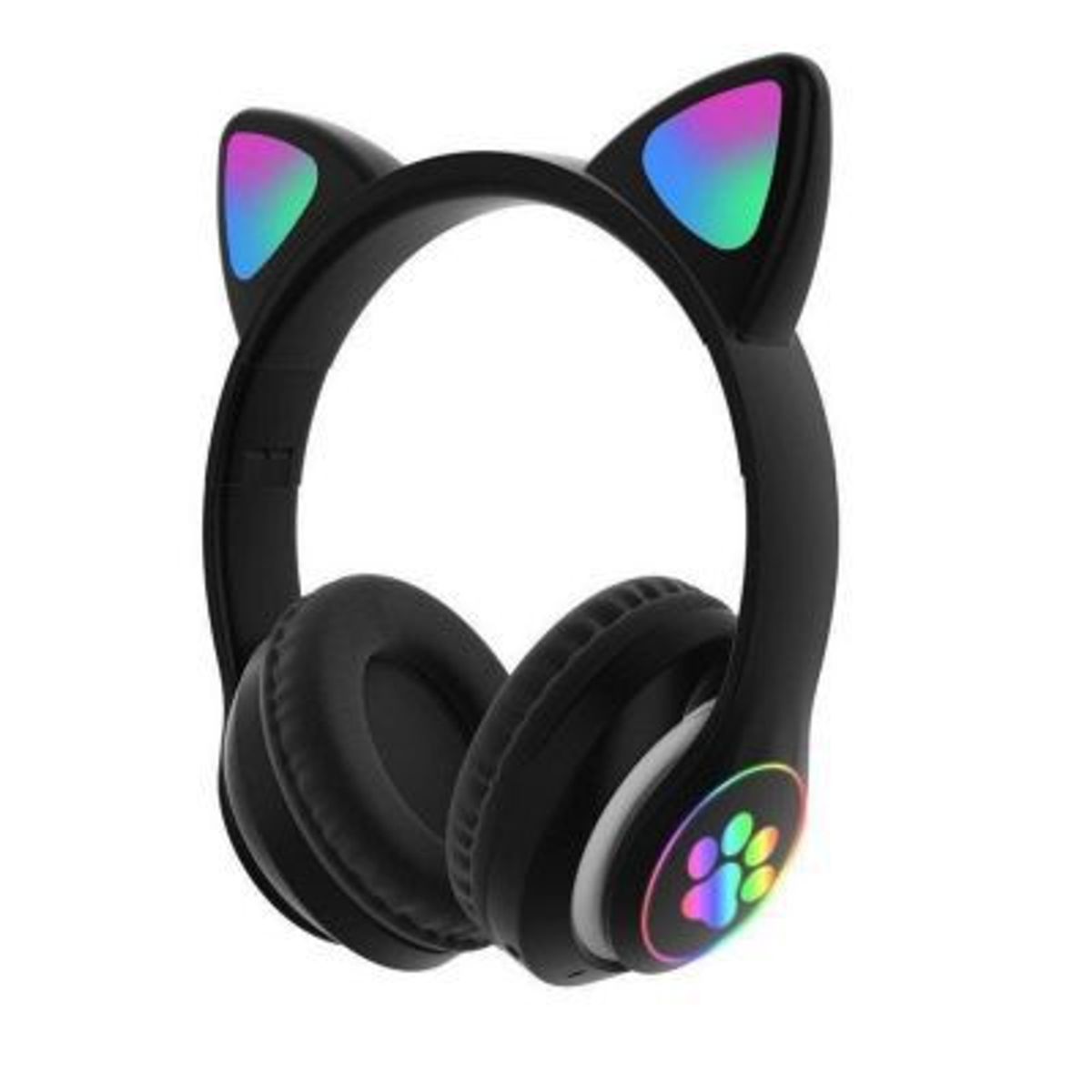 GENERICO - Audífono bluetooth gato  con luz led Negro