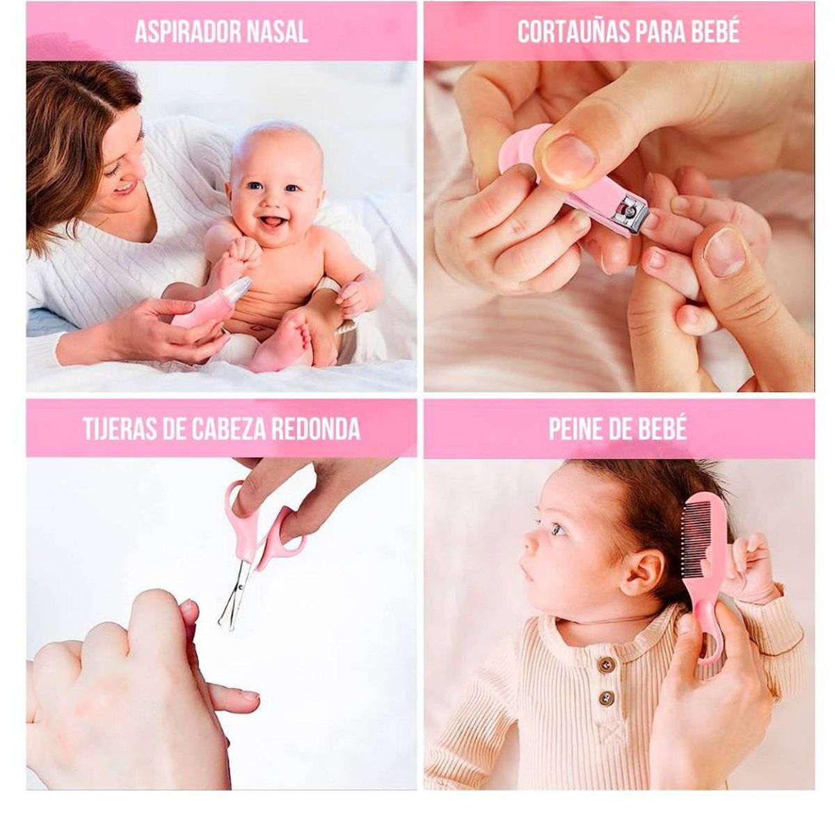 GENERICO - Set Baby Care Higiene para Bebes Cortauñas 10 Piezas Rosado