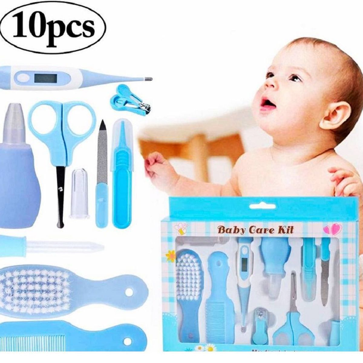 GENERICO - Kit Baby  Higiene para Bebes Cortauñas 10 Piezas Celeste