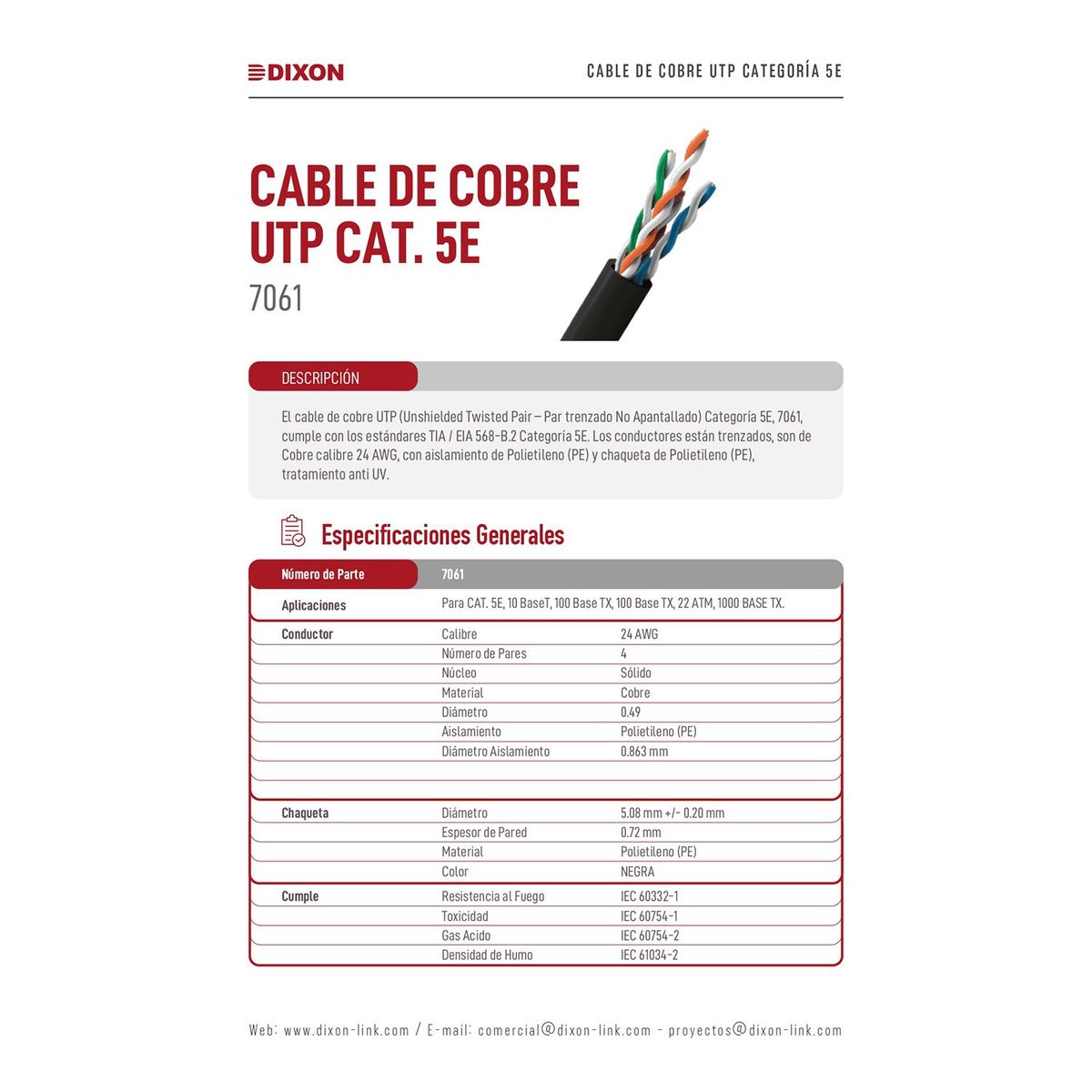 DIXON - Rollo Cable Utp Cat 5e dixon x caja Serie 7061 Exterior 305m