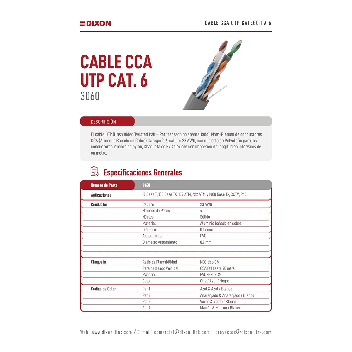 DIXON - Rollo Cable Utp Cat. 6 dixon x caja Serie 3060 Interior 305m