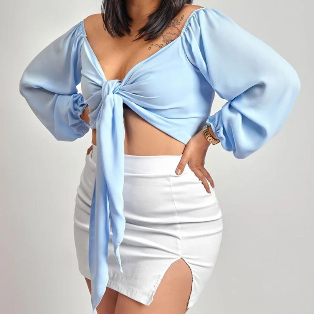 MISS LADY - Blusa Sebastiana - Celeste