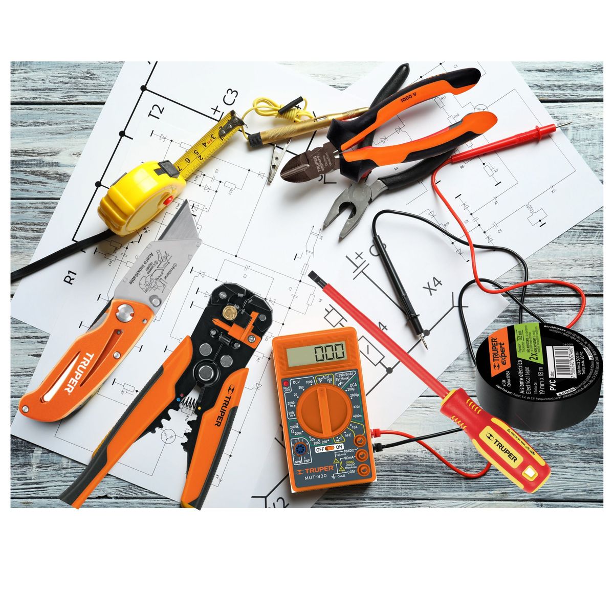 TRUPER - Navaja electricista, abatible  cuerpo acero inox y aluminio Expert