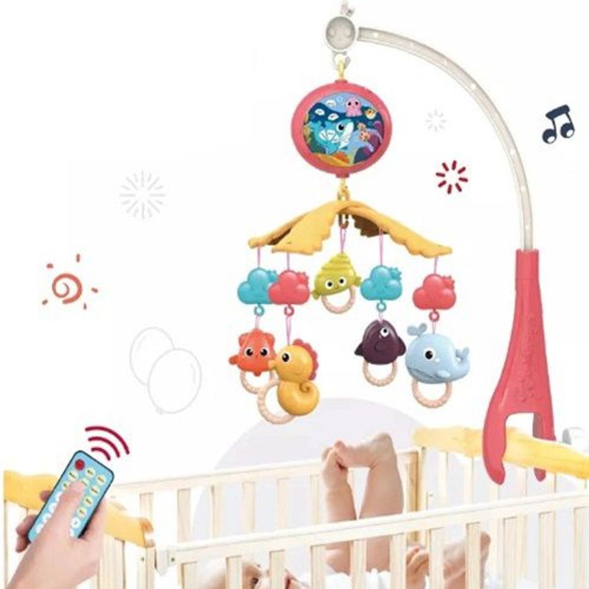 GENERICO - Móvil Giratorio Musical Para Cuna Con Proyector para Bebé