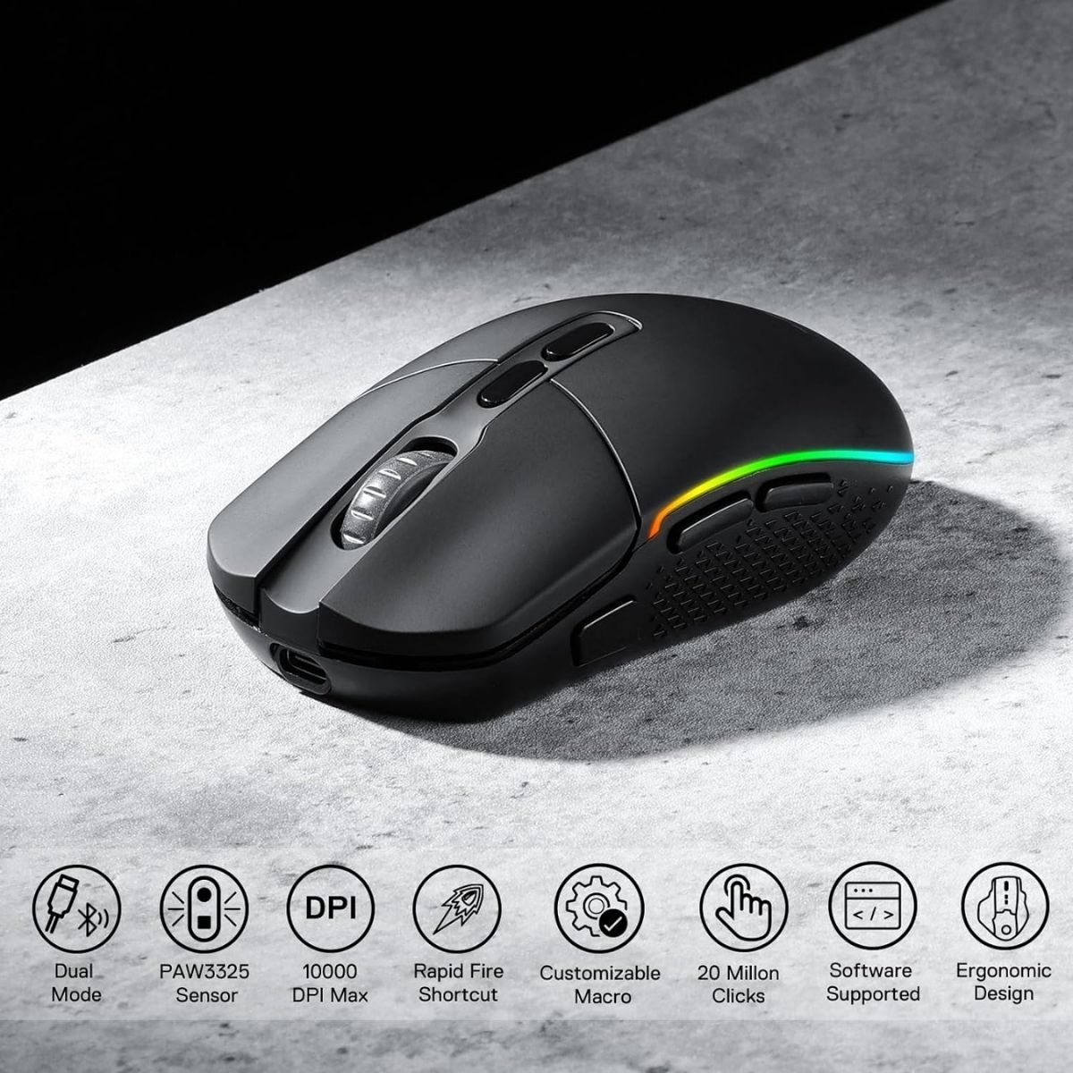 REDRAGON - Redragon - Mouse Invader Pro M719 RGB Wireless - Negro