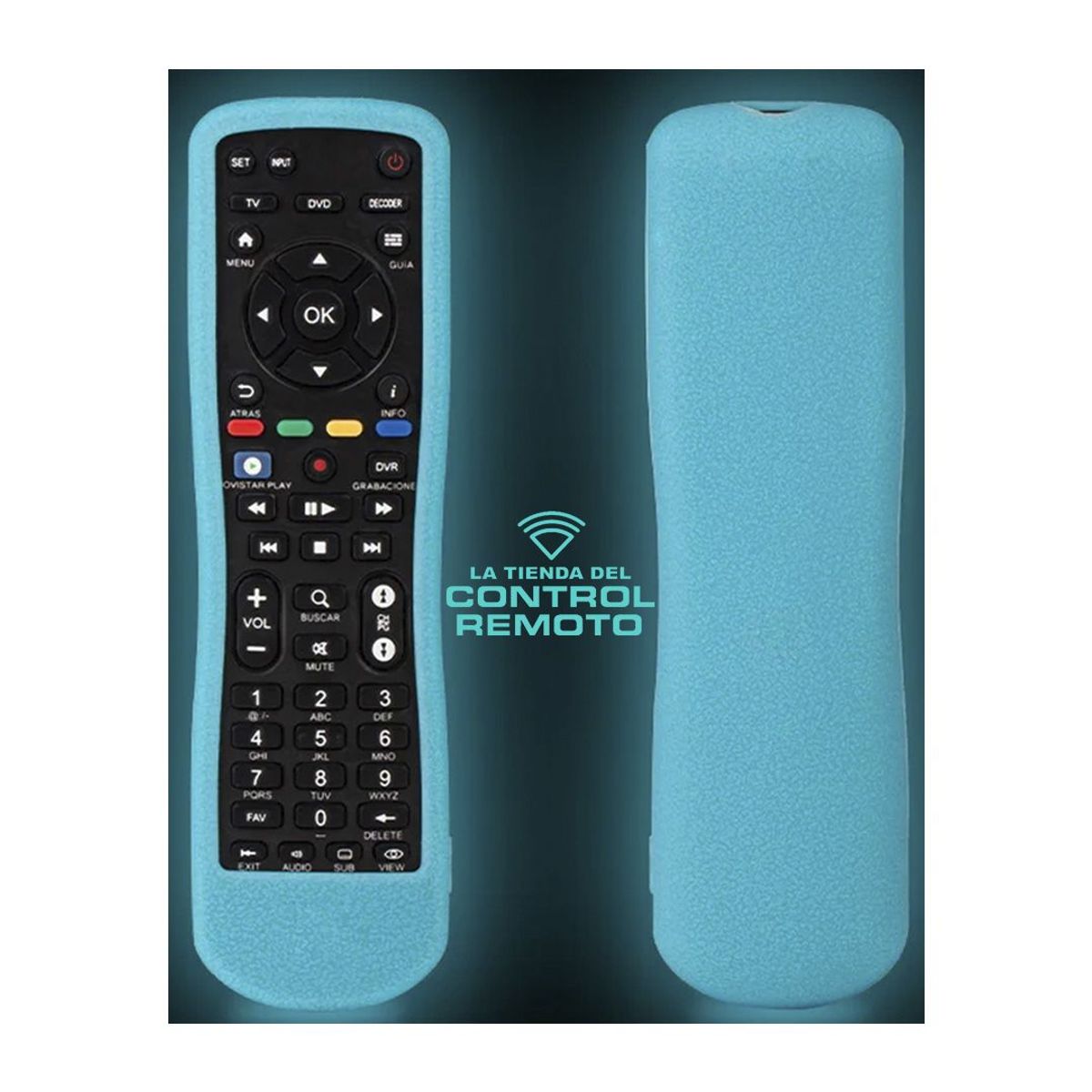 SIKAI - Control Remoto Movistar + Funda Protector Celeste Forescente