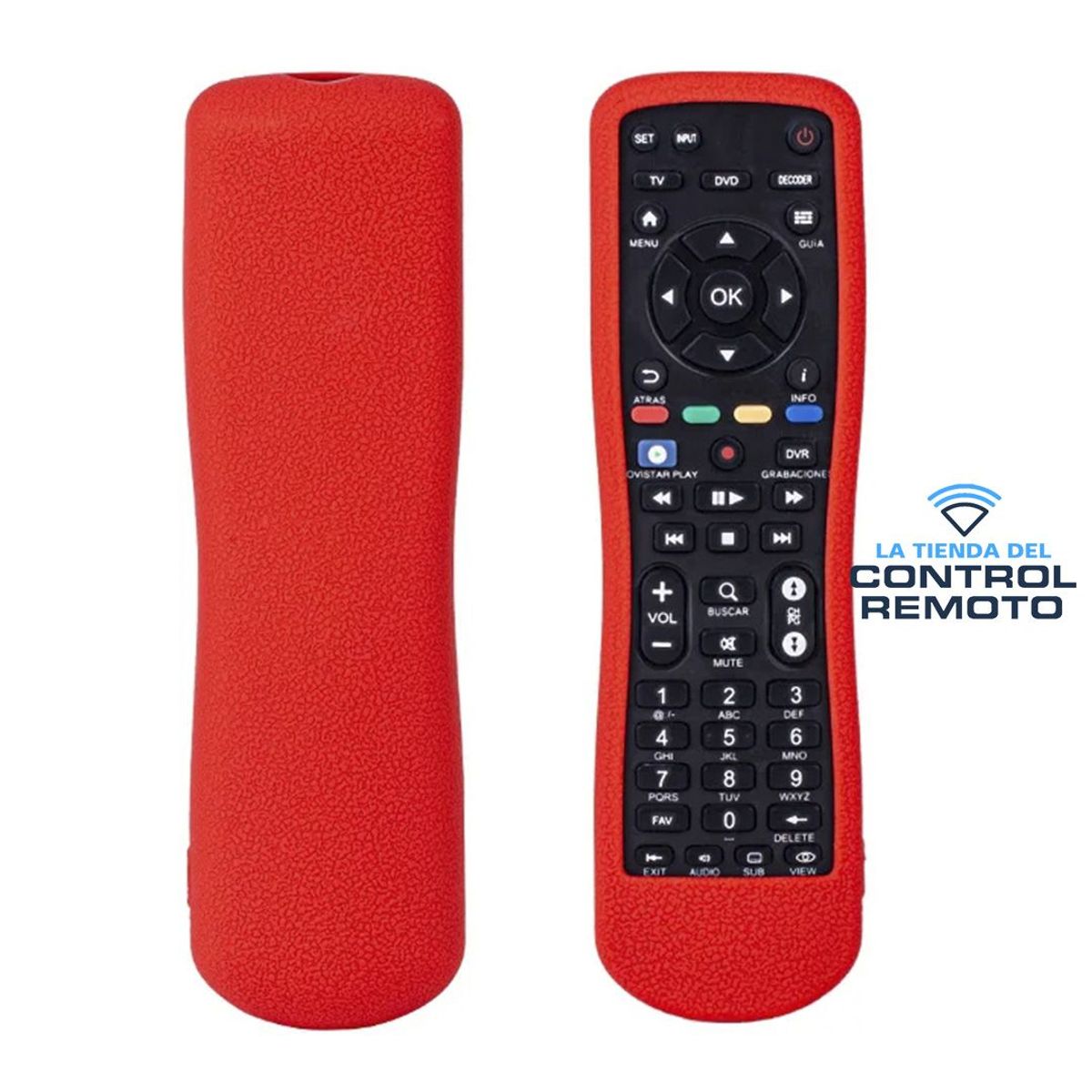 SIKAI - Control Remotopara Deco Movistar + Funda Protector Rojo