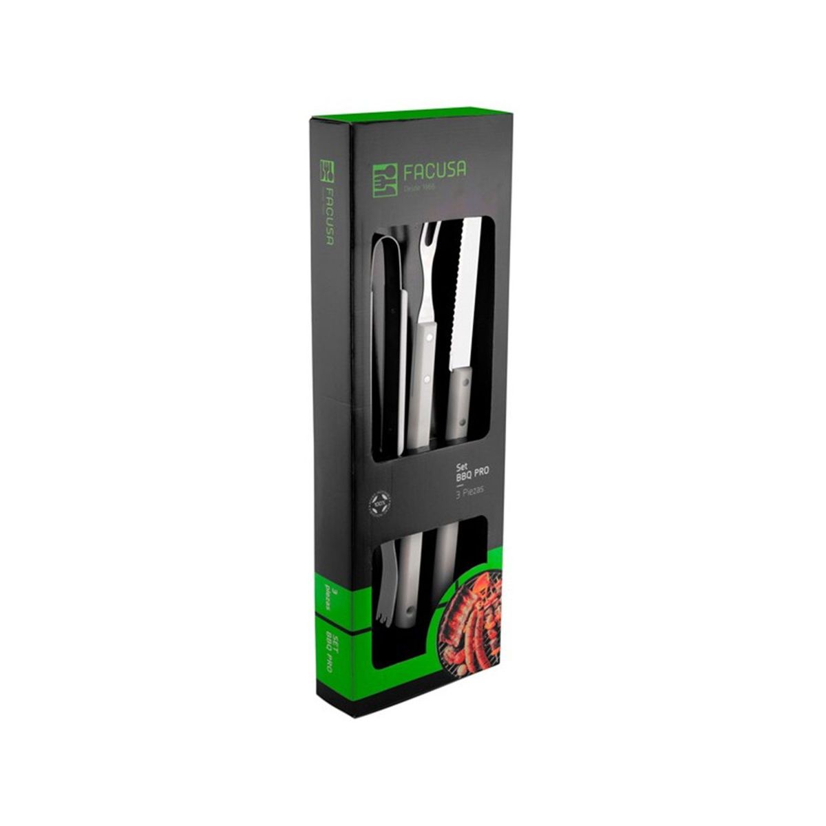 FACUSA - Set de 03 Utensilios BBQ Profesional Premium