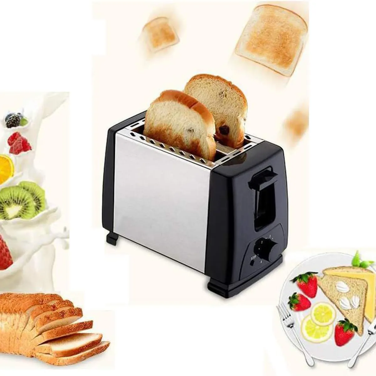 GENERICO - TOSTADOR DE PAN ELÉCTRICO DE ACERO INOXIDABLE DOS REBANADAS cocina