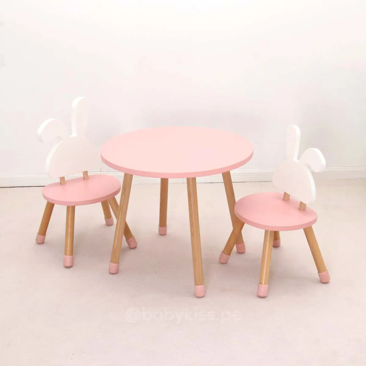 BABYKISS - SET DE MESA Y SILLAS MONTESSORI DISEÑO CONEJO ROSA BLANCO