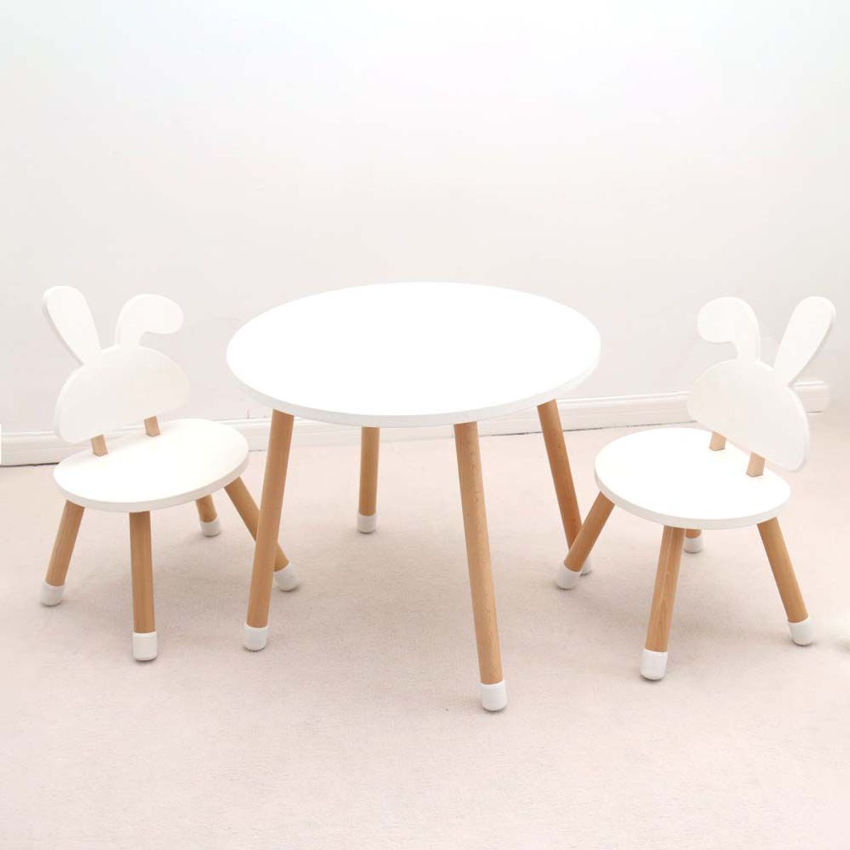 BABYKISS - SET DE 01 MESA Y 02 SILLAS MONTESSORI DISEÑO CONEJO BLANCO