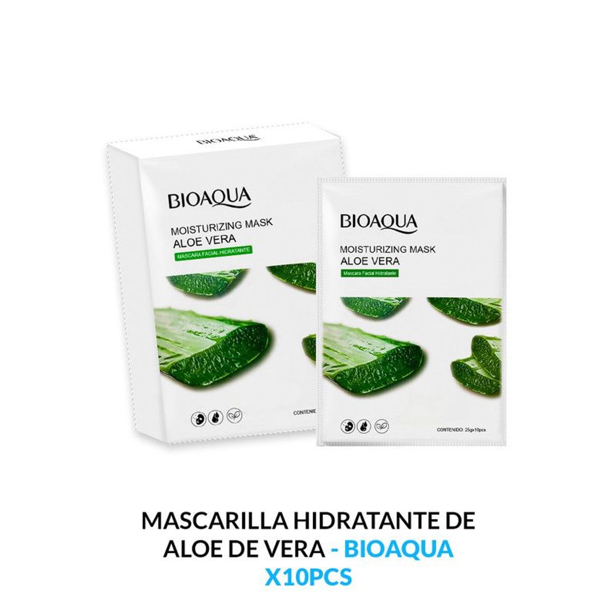 BIOAQUA - Mascarilla Facial Hidratante De Aloe De Vera 25Gx10 Pcs - Bioaqua