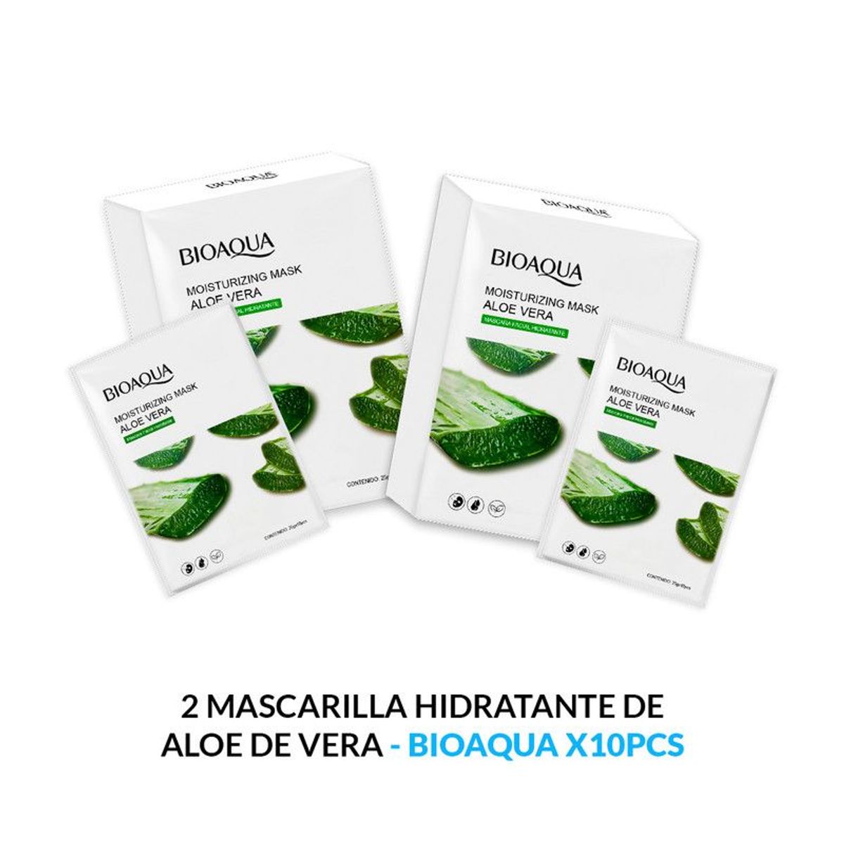 BIOAQUA - 2 Mascarilla Facial Hidratante De Aloe De Vera 25Gx10 Pcs - Bioaqua