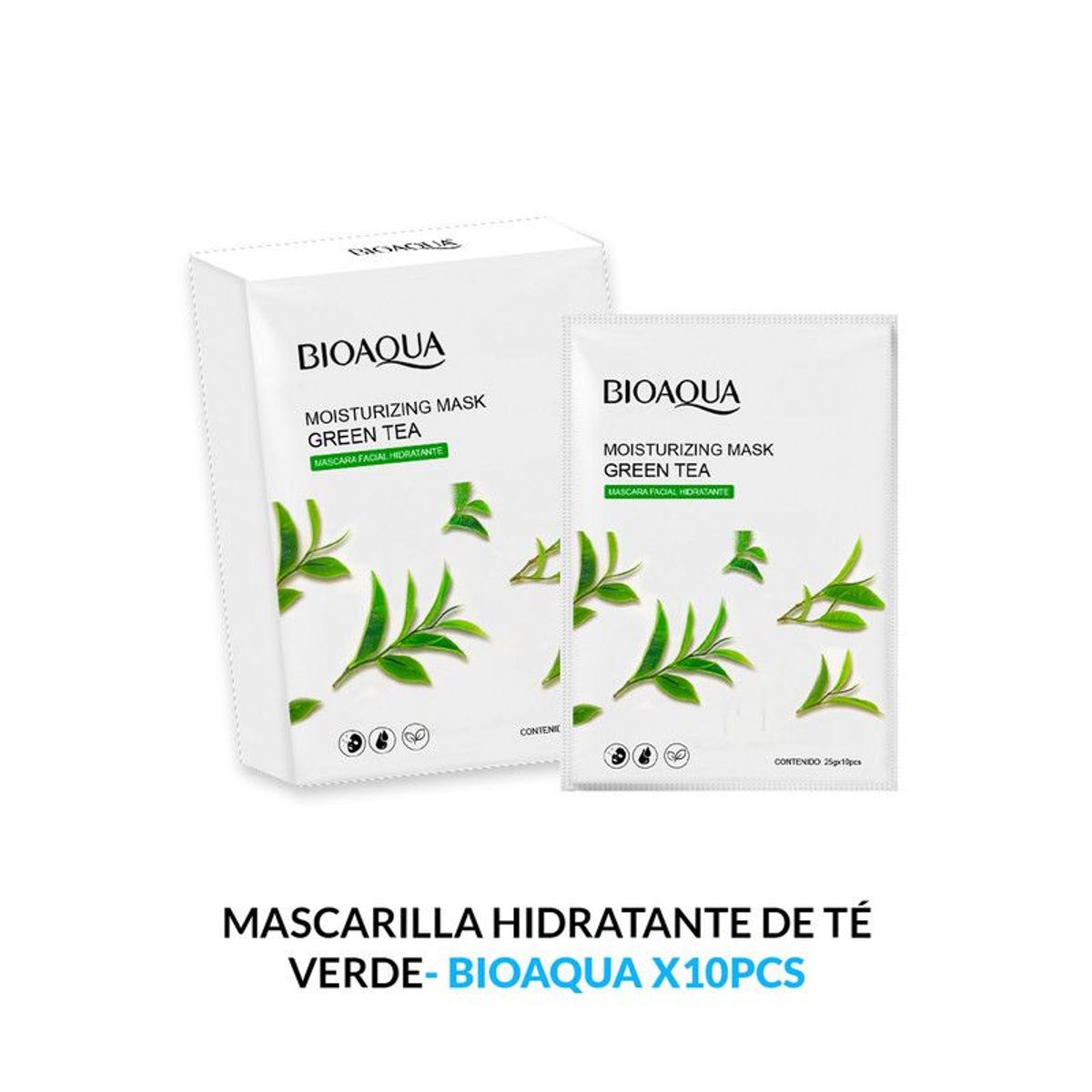 BIOAQUA - Mascarilla Facial Hidratante De Té Verde 25Gx10 Pcs - Bioaqua