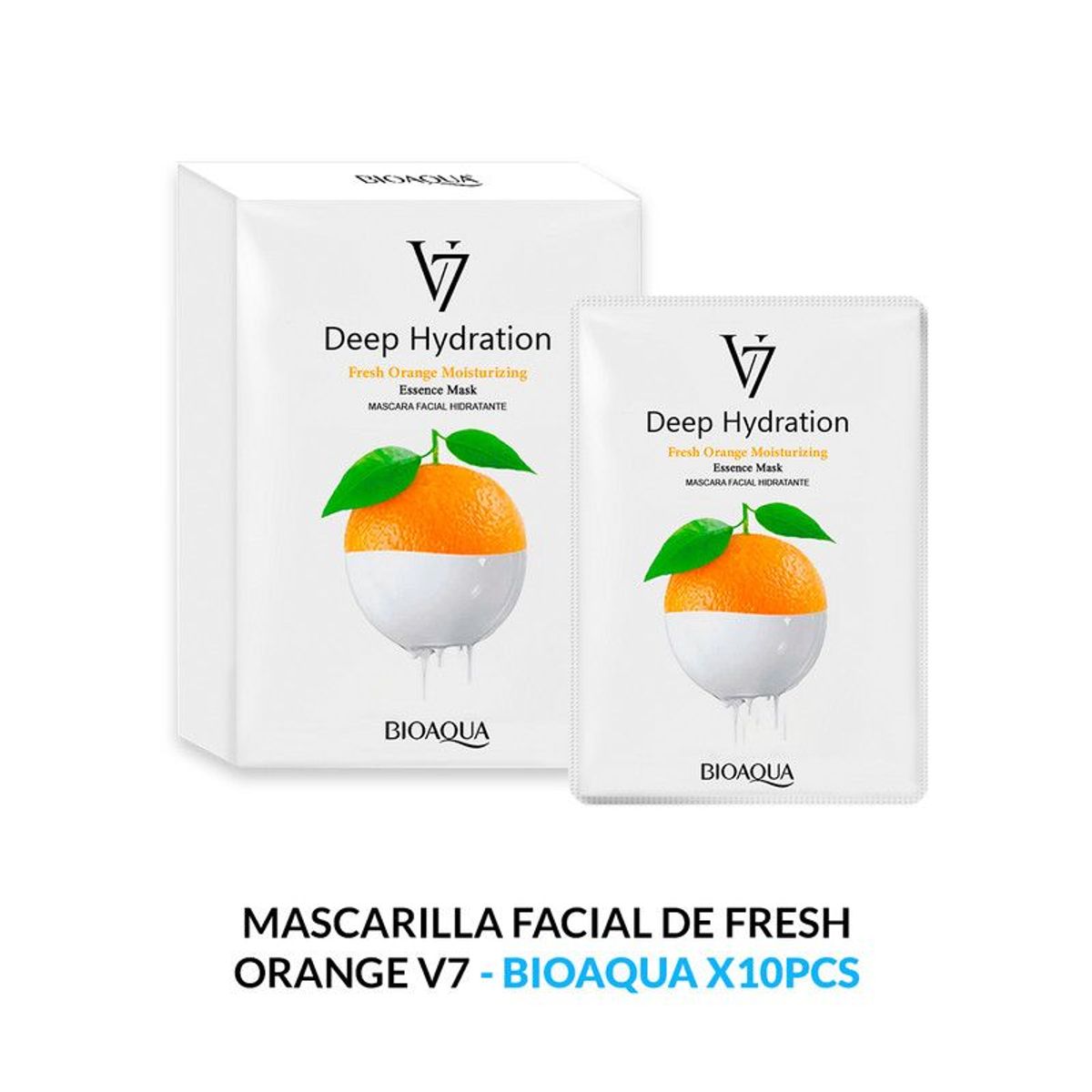 BIOAQUA - Mascarilla Facial De Esencia De Naranja De Hidratación Profunda V7 30G X 10Pcs - Bioaqua