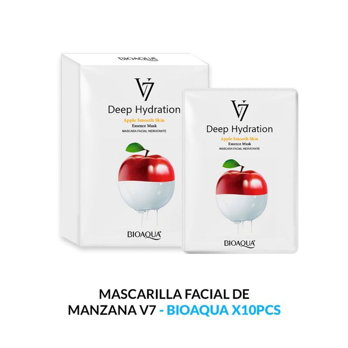 BIOAQUA - Mascarilla Facial De Esencia De Manzana De Hidratación Profunda V7 30G X 10Pcs - Bioaqua