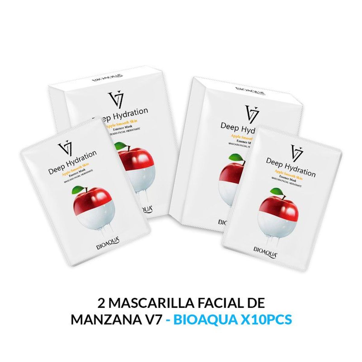 BIOAQUA - 2 Mascarilla Facial De Esencia De Manzana De Hidratación Profunda V7 30G X 10Pcs - Bioaqua