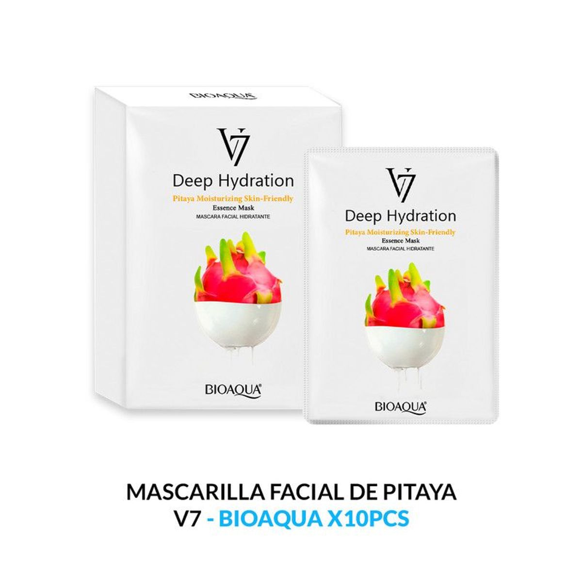 BIOAQUA - Mascarilla Facial De Esencia De Pitahaya De Hidratación Profunda V7 30G X 10Pcs - Bioaqua
