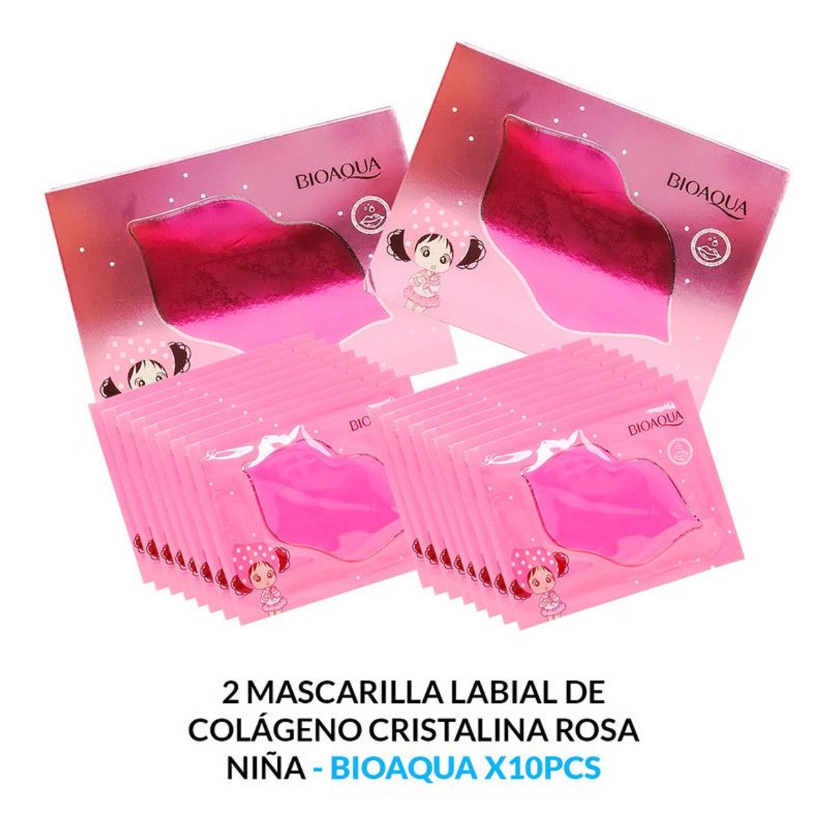 BIOAQUA - 2 Mascarilla Labial De Colágeno Cristalina Rosa Niña 8G X10Pcs Bioaqua