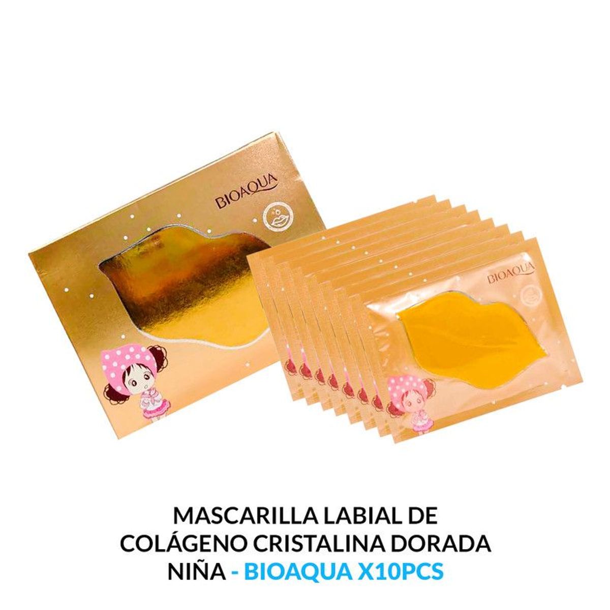 BIOAQUA - MASCARILLA LABIAL DE COLÁGENO CRISTALINA DORADA NIÑA - BIOAQUA