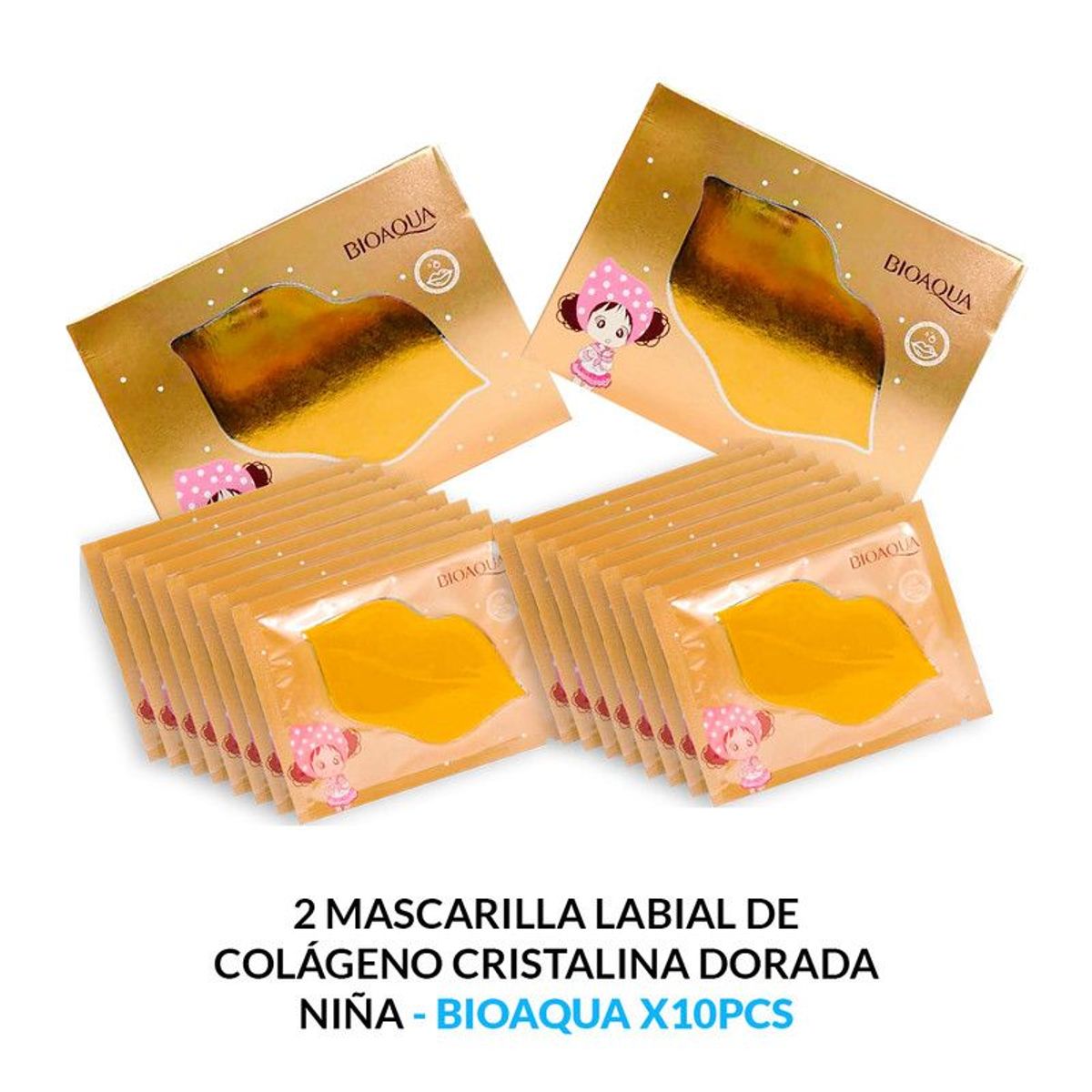 BIOAQUA - 2 MASCARILLA LABIAL DE COLÁGENO CRISTALINA DORADA NIÑA - BIOAQUA