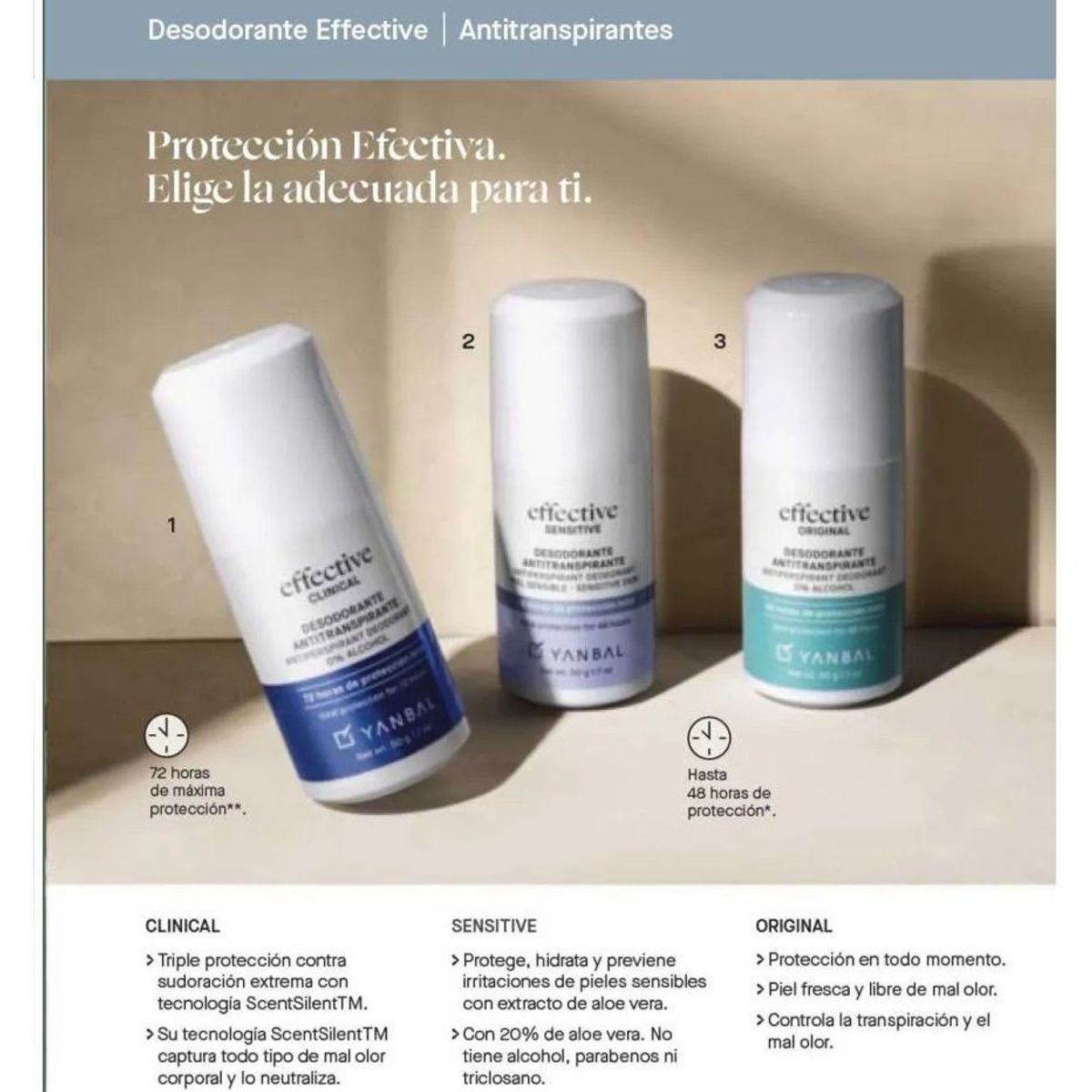 YANBAL - Desodorante Effective Rollon Clinical Sudoración Extrema 50g_.