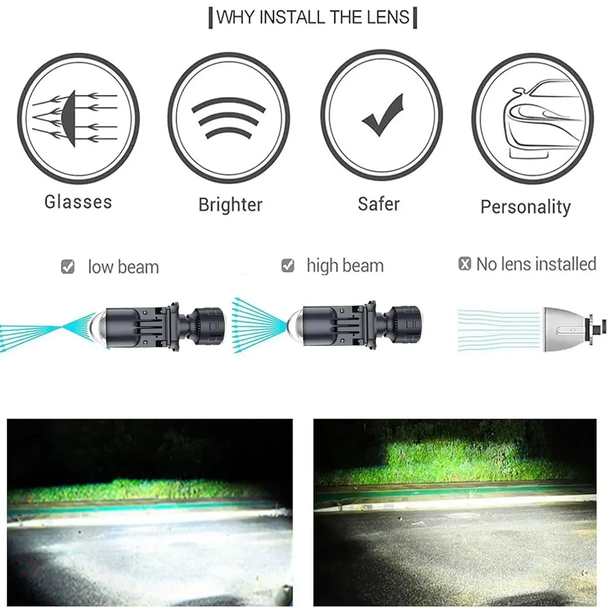 GENERICO - Faros Led H4 Proyector Lupa  Alta Y Baja Auto Moto