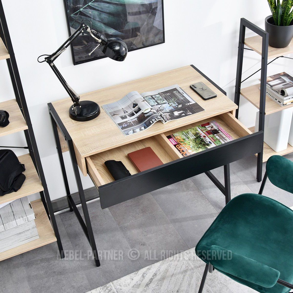 TU MESITA - Escritorio Práctico Raiven color DunaNegro 1 cajón TU MESITA