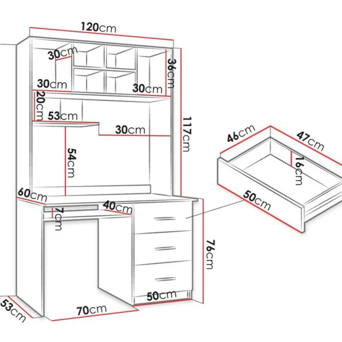 TU MESITA - Escritorio con Estante Mávila color Blanco 3 cajones TU MESITA