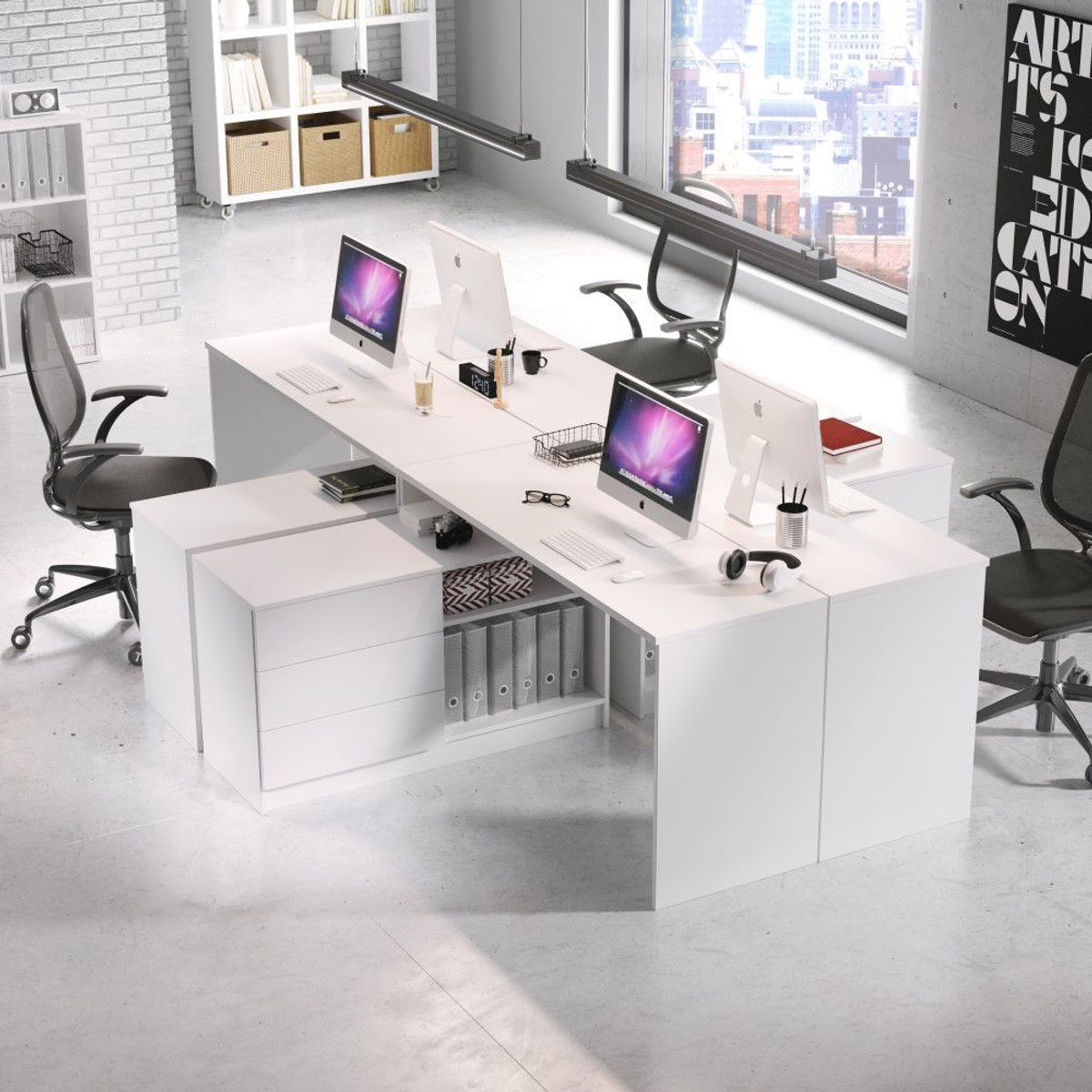 TU MESITA - Escritorio Moderno en L Teo color Blanco TU MESITA 3 cajones